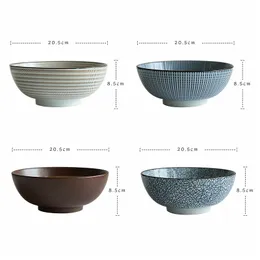 8 Zoll japanische Ramenschüssel Keramik Nudel Schüssel Streifen Design großes Suppenschalen Restaurant Haushalt Retro -Geschirr