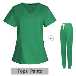 2024 Yeni Kadınlar Kahverengi Scrubs Sıradan Jogger Giysileri Hastane Doktor Hemşire Hemşire Tıbbi Scrub Set Cerrahi Tops Pantolon