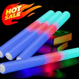 Led Rave Toy 12/15/30 Pcs LED Foam Glow Sticks Bulk Colorful RGB Light Up Sticks Glow in The Dark Party Supplies for Wedding Birthday Rave 240410