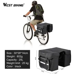 WEST BIKING Bicycle Bags 25L Large Capacity Cycling Rear Double Side Travel Bag Rain Cover Tail Seat Pannier Bike Rack Trunk Bag