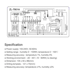 Yieryi ZL-7901A Digital inkubatortemperatur och fuktighetskontroll Egg Inkubator PID Temperaturkontroll 100-240V (V)