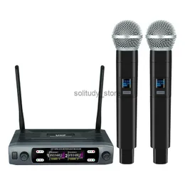 Microfoni Microfono wireless microfono portatile a doppio canale UHF Frequenza fissa dinamica per karaoke Wedding Party Band Church Performance Q12