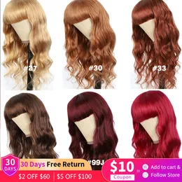 Wavy Human Hair Body Wada Wigs with Bangs Brasilian 9A Remy Hair Machine Full Machine parrucca rossa marrone bionda 16-28 pollici 150% Euforia