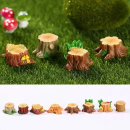 Mini Tree Stump Miniature Figurine House Resin Statue Micro Landscape Fairy Garden Craft Dollhouse Ornament Home Decoration