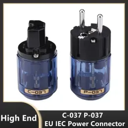 Adaptadores Conector de plugue de energia Schuko Rodium C037 P037 EU Power IEC Adaptador elétrico HiFi Terminais de áudio feminino azul