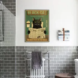 Poster di gatti neri vintage Il tuo culo tovaglioli poster di carta Kraft Ricorda di pulire la pittura artistica da bagno divertente decorazione da parete per la casa