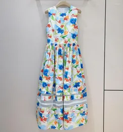 Lässige Kleider farbenfrohe floralgedruckte Organza Patchwork Ärmel und langes Sommerkleid Frauen