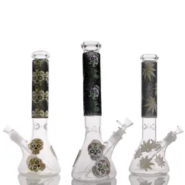 13inch Skull and Leaf Pattern Diamond Stickers Beaker Water Bong with Glass Bowl and Downstem Smoking Accessories for Hookahs H742