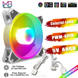 Cooling Wovibo 120mm Fan ARGB 5V 3PIN Pwm 4PIN White Black Silent Computer Case Cooling Fans Aura Sync RGB Mute 12V DC Ventilador