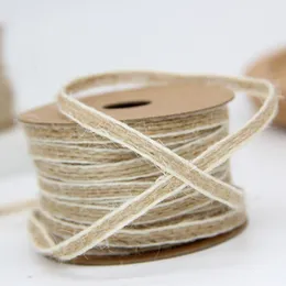 10m/Roll Jute Burlap Rope Hessian Robbin z koronką na DIY Handmde Crafts Vintage Rustic Wedding Christmas Decor Party