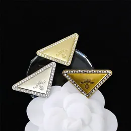 Vintage Triangle Brooch with Stamp Women Men Letter Rhinestone Brooch Suit Lapel Pin 3 Colors