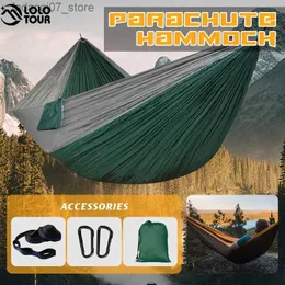 Hammocks Pingente de pára-quedas portátil 260x140cm 24 colorido 2 pessoas sobrevivência de camping pingente interno para o quintal pátio higkingq