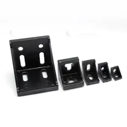 1/5/10pcs 2020 2028 3030 4040 4080 6060 Conector de perfil de alumínio espessado preto CNC Router Bracket de ângulo de alumínio