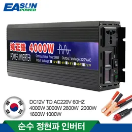 새로운 3000W 4000W 순수 사인파 인버터 전력 태양열 자동차 인버터 LED 디스플레이 DC 12V 24V ~ AC 220V 전압 변환기