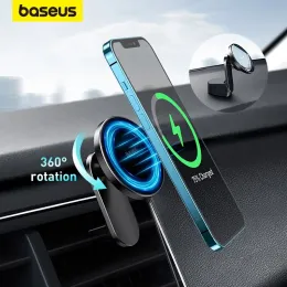 Stands Baseus Magnetic Car Phone Holder Apple iPhoneのワイヤレス充電器14 13 12 11 Pro Maxワイヤレス充電電話ホルダー充電器