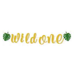 1Set Gold Glitter Wild One Banner Happy Birthday Party Baby Shower First Birthday Sign Boy Girl Decorations Supplies