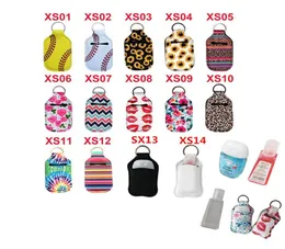 Neoprene Cover Hand Sanitizer Holder Baseball Softball Neoprene för 30 ml Flip Cap Size Bottle Organization Holder With Keychain KK8774882