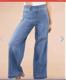 Damenjeans gepolstert und verlängerte hohe Taille mit breiter Beinhose Elastizität gerade loser Herbst Winter Retro 30213