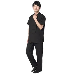 Kinesiska traditionella män bomullslinne kung fu kostym kort ärm wu shu set skjorta pant svart uniform s m l xl xxl xxxl 240403