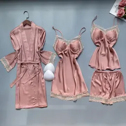 4pcs renda sono sono pijamas de roupas de noite feminino