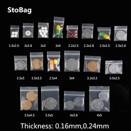 STOBAG 100PCS прозрачные мини -пластиковые пакеты на Ziplock 0,16 мм/0,24 мм пакеты для хранения