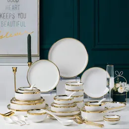 Яркий золотой ободок белый фарфоровый кухонный обеденный зал тарелка керамическая посуда блюда по блюдам с рисовой салатом лапши миска 1 шт.