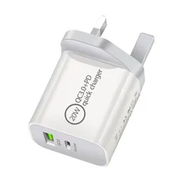 2024 Reiseadapter -Wandladegerät 20W PD 3.0 USB C bis C Schnelles Netzadapterkabel für iPhone Samsung Huawei Xiaomi US EU Plug White Color 100pcs/Box