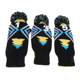 Surieen 3 PCS Pom Pom Golf Ahşap Kulübü Baş Kapakları Başlık Örme Uzun Boyun Çorap Golf Kulübü Kapağı Head Covers Yumuşak Koruma Seti