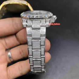 Nya män Iced Diamond Watch Silver Diamond Face Watch Silver Rostfritt stål Diamond Strap Watch Automatisk mekanisk Watche234U