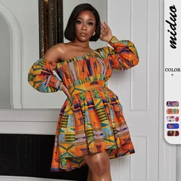 Vestidos africanos Mulheres ombro sexy fora do mini vestido Dashiki Tribal Print Africa Roupas Robe Africaine femme 240319