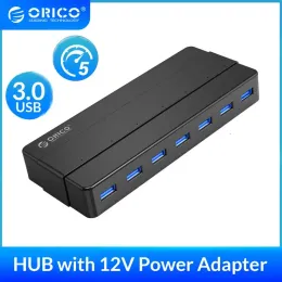 Hubs Orico 4 7 Port USB 3.0 Super Speed ​​Hub med 12V Adapter USB Splitter OTG Adapter för PC Desktop Laptop Computer Accessories