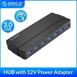 Hubs ORICO 4 7 Port Usb 3.0 Super Speed Hub With 12V Adapter Usb Splitter OTG Adapter For PC Desktop Laptop Computer Accessories