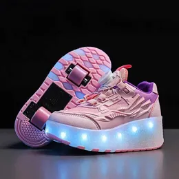 Inline Roller Skates Kids Flash Roller Skate Shoes Casual Sneaker Sports Boys Girls 2 Wheels USB LED Light Charging Footwear Children Toys Gift Boots Y240410