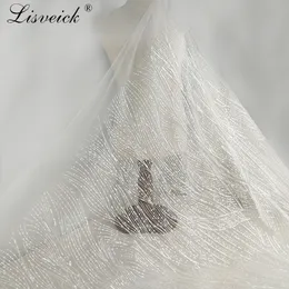 Tecido geométrico de bordado geométrico de 1 quintal por quintal com lantejoulas, tecido de couture vestido de pássaros em tecido de renda de tule branca
