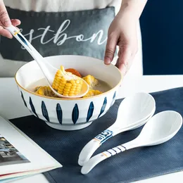 Ceramic Ramen Spoons Tableware For Serving Kitchen Utensils Porcelain Soup Ladle Dinnerware Tea Dessert Big Spoon