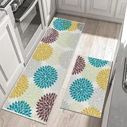 Tapetes 2 Pcs 40/60/120cm Tapetes de cozinha Soft Flower Print Tapetes Porta Hortênsia Primavera Tema Anti-Slip Decoração de Casa