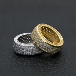 Moda hiphop rapçi yüzüğü erkekler için hip hop altın sier yüzükler bling kübik zirkonia erkek elmas buz çıkış mücevher