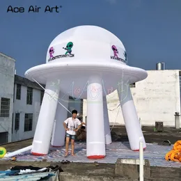 8mH (26ft) White Standing Inflatable UFO Model Durable Oxford Spaceship Natural Things with Air Blower for Event/Promotion/Activities Decoration