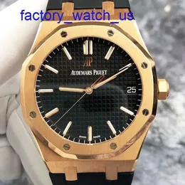 Hot AP Wrist Watch Royal Oak Series 15500 ou mostrador preto com alça de borracha resenhas 18k Máquinas automáticas de ouro rosa