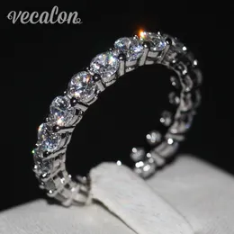 Vecalon Women Band Ring Round Cut 4mm Symulowany diament CZ 925 Srebrny Srebrny Pierłogość zaręczynowa dla kobiet biżuteria mody2903