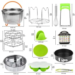 18 stycken tryckkokare set passform för Instant Pot / 8QT 2 ångbaskar Springform Pan Stapelbar ägg ångtå Ägg