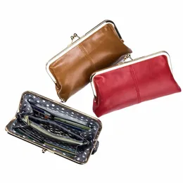 Kvinnor plånböcker LG Vintage äkta läder hasp purses multifunctial stor kapacitet mey väska mynt korthållare cowhide clutch o3h2#