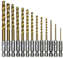 13pcs Titanschichtbohrer Bit Set 14 Hex Shank 1565 mm Schraubendreher -Bohrer HSS Hochgeschwindigkeit Stahl4525947