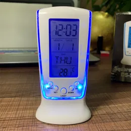 رقمي LED الأزرق الليلي التقويم الحراري LCD شاشة الموسيقى المنبه على مدار الساعة LCD الوقت سطح المكتب