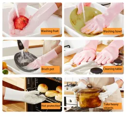 1Pair Silicone Arbetshandskar Borsta för kök Tvätt Magic Silicone Dish Washing Gloves Hushållsverktyg