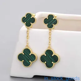 Seiko Edition Top Brand Vancefe Earrings New and Higher Version Four Leaf Clover Double Flower Tassel Earrings for Women Designer Brand Logo Engrave Earring