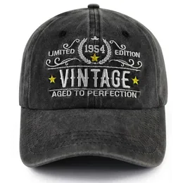 Vintage 1954 Limited Edition Hat dla mężczyzn kobiety, Regulowane umyte bawełniane haftowane 70. urodziny czapka baseballowa