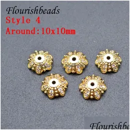 Perle in lega da 8 mm da 10 mm distanziatore nichel cz a forma di fiori pavimentati tappo per perline oro color gioielli fai -da -te che producono accessori 50pc/ lotto drop de dhd8c