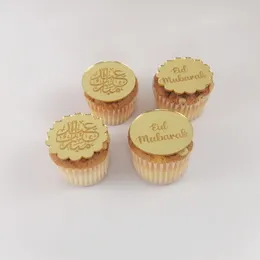 新しいEid Mubarak 10pcs Circle Acrylic Cupcake Topper Gold Ramadan Cake Topper for Hajj Mubarak Cake Decorations Muslim Eid Baking