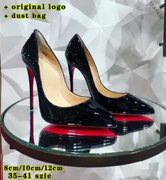 Designer Women's High Heels Red Shiny Bottom Dress Shoes 8cm 10cm 12 cm tunn klack Leopardtryck svart bar lack läder kvinnors dammväska höga klackar 35-41